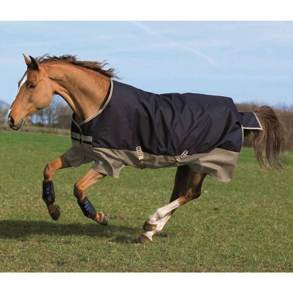 NEW HORSEWARE mio turnout lite horse blanket in navy/tan - Picture 1 of 2